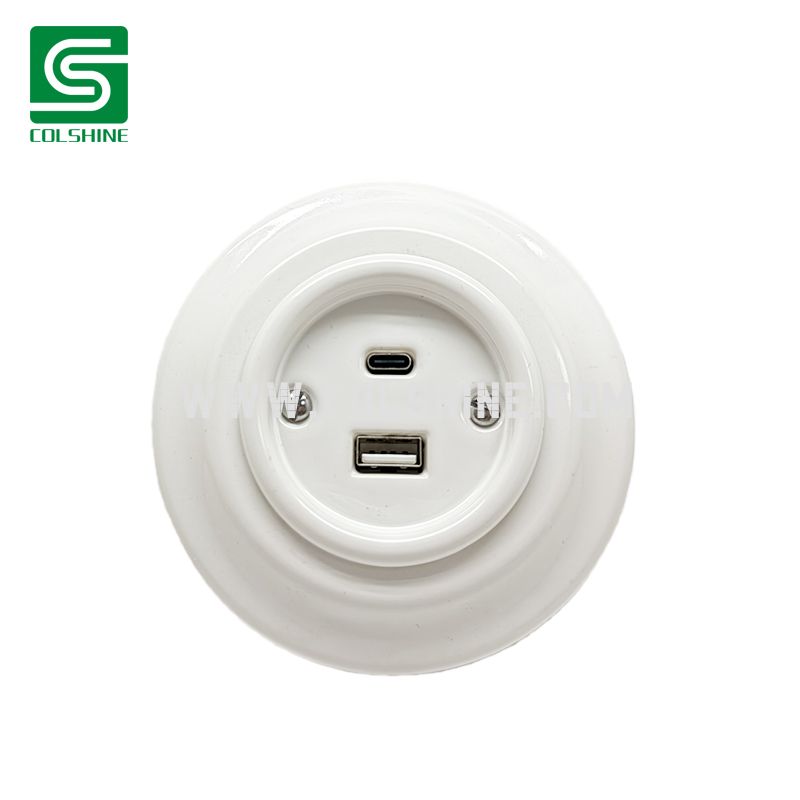 Retro porcelain USB outlet socket flush mounted 20W Type A Type C Ports